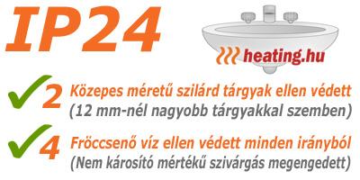 Csak az az elektromos fűtőkészülék szerelhető fel a fürdőszobában, amely minimum IP 24 védettséggel rendelkezik.